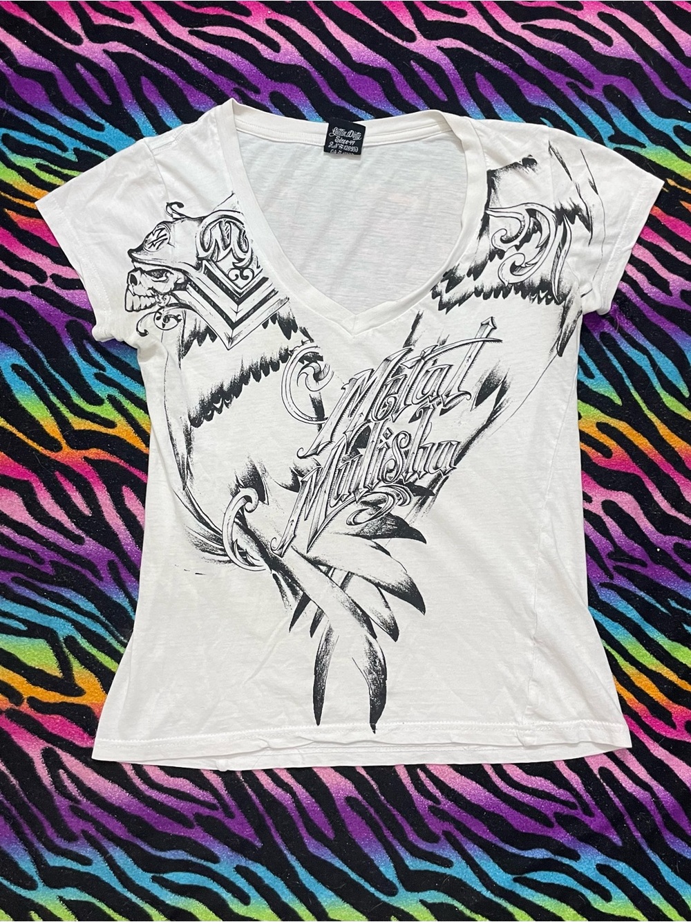 Y2k grunge goth rare 2000s Metal Mulisha Women's White Graphic Tee